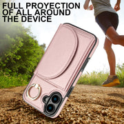 For iPhone 16 YM007 Ring Holder Card Bag Skin Feel Phone Case(Rose Gold)