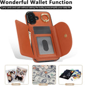 For iPhone 16 YM007 Ring Holder Card Bag Skin Feel Phone Case(Brown)