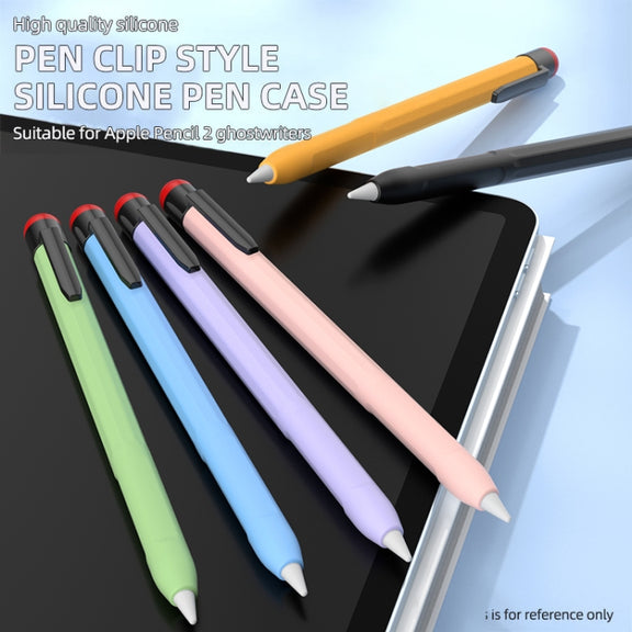 For Apple Pencil 2 Pen Clip Silicone Stylus Pen Protective Case(Matcha Green)