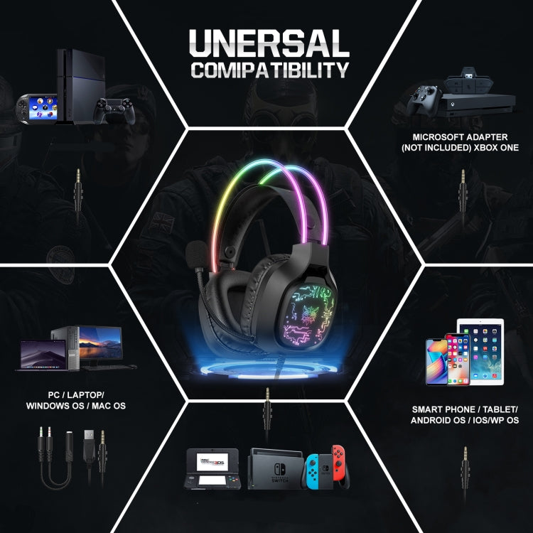 ONIKUMA X22 USB + 3.5mm Colorful Light Wired Gaming Headset with Mic, Cable length: 1.8m(Black)