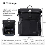 Cwatcun D95 Large Capacity Photography Backpack Shoulders Laptop Camera Bag, Size:30.5 x 18 x 38cm(Dark Black)