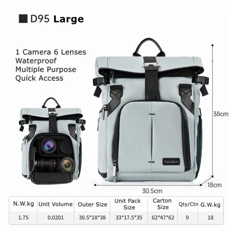 Cwatcun D95 Large Capacity Photography Backpack Shoulders Laptop Camera Bag, Size:30.5 x 18 x 38cm(Silver Grey)