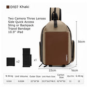 Cwatcun D107 Large Capacity Photography Backpack Shoulders Laptop Camera Bag, Size:22 x 36 x 16cm(Khaki)
