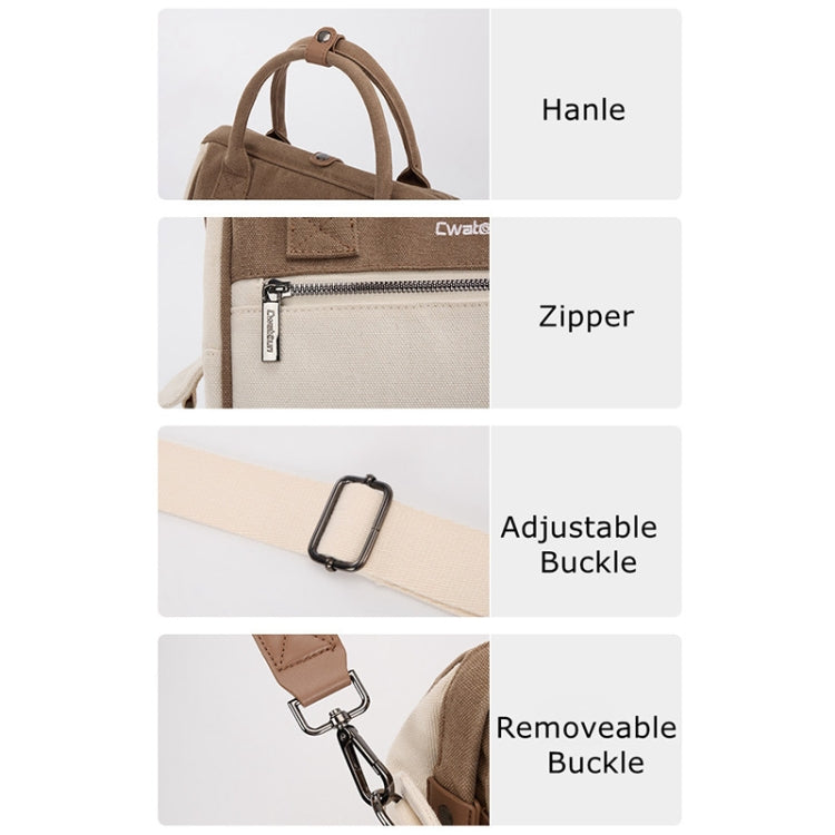 Cwatcun D112 Contrast Canvas Camera Bag One-shoulder Cross-body Tote Bag, Size:24.5 x 30 x 15.5cm(Brown)