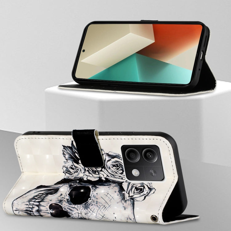 For Xiaomi Redmi Note 13 5G Global 3D Painting Horizontal Flip Leather Phone Case(Skull)
