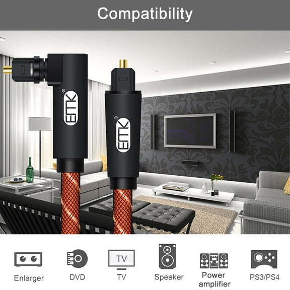 EMK 90 Degree Swivel Adjustable Right Angled 360 Degrees Rotatable Plug Nylon Woven Mesh Optical Audio Cable, Cable Length:3m(Orange)