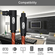 EMK 90 Degree Swivel Adjustable Right Angled 360 Degrees Rotatable Plug Nylon Woven Mesh Optical Audio Cable, Cable Length:5m(Orange)