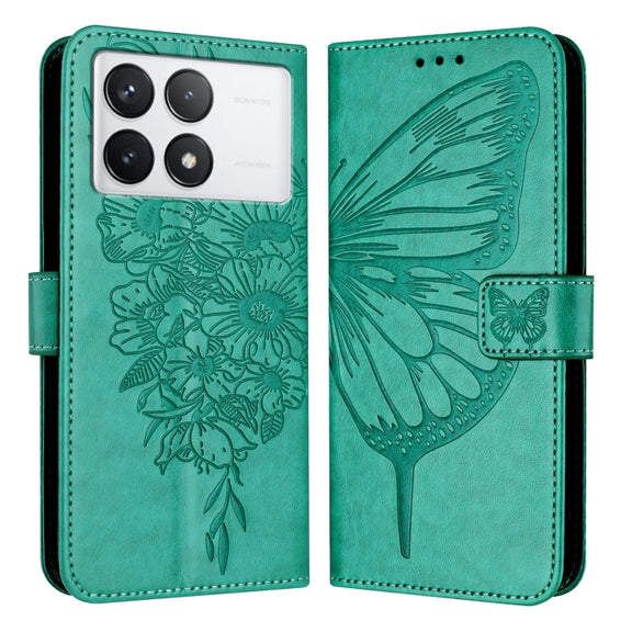 For Xiaomi Redmi K70 / K70 Pro Embossed Butterfly Leather Phone Case(Green)