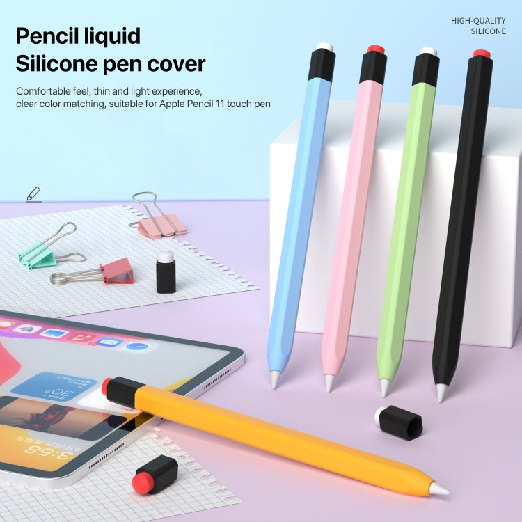 For Apple Pencil 1 Retro Pencil Style Liquid Silicone Stylus Case(Blue)