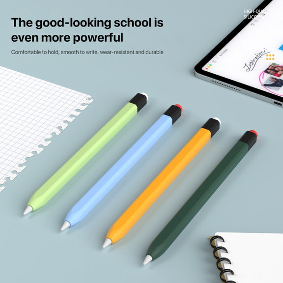 For Apple Pencil 1 Retro Pencil Style Liquid Silicone Stylus Case(Blue)