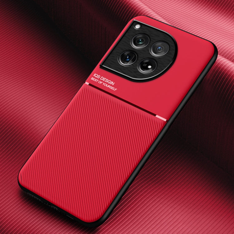 For OnePlus 12 Classic Tilt Strip Grain Magnetic PC Hybrid TPU Phone Case(Red)