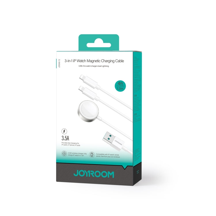 JOYROOM S-IW007 3 in 1 USB to Dual 8 Pin + Magnetic Watch Wireless Charging Data Cable, Length: 1.2m(White)