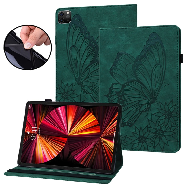 For iPad Pro 12.9 2022 / Air 13 2024 Big Butterfly Embossed Leather Tablet Case(Green)