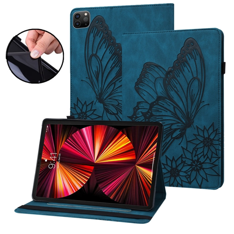 For iPad Pro 12.9 2022 / Air 13 2024 / 2025 Big Butterfly Embossed Leather Tablet Case(Blue)