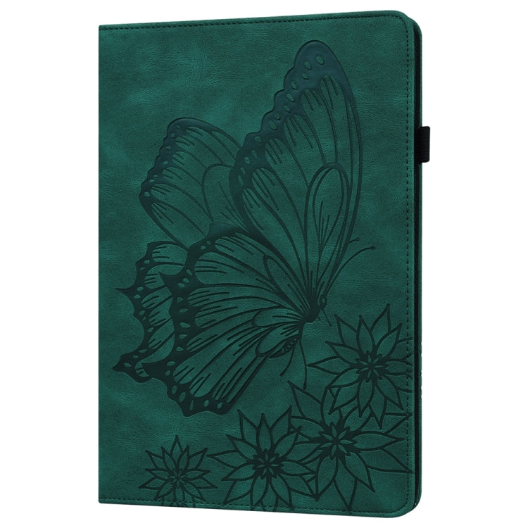 For iPad Pro 11 2024 Big Butterfly Embossed Leather Tablet Case(Green)
