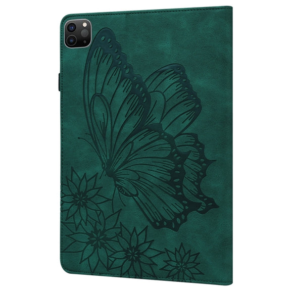 For iPad Pro 11 2024 Big Butterfly Embossed Leather Tablet Case(Green)