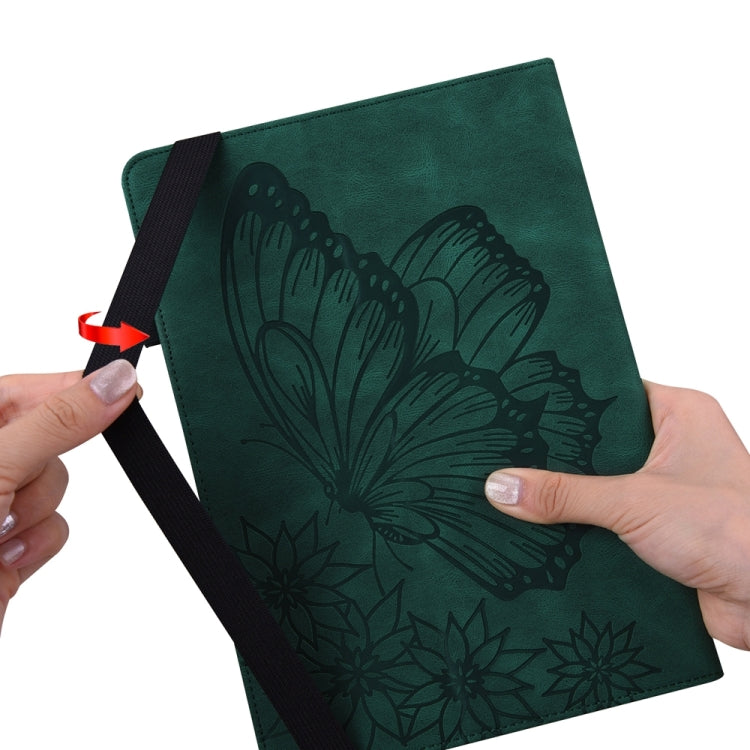For iPad Pro 11 2024 Big Butterfly Embossed Leather Tablet Case(Green)