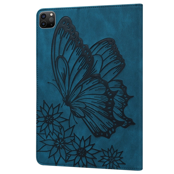 For iPad Pro 11 2024 Big Butterfly Embossed Leather Tablet Case(Blue)