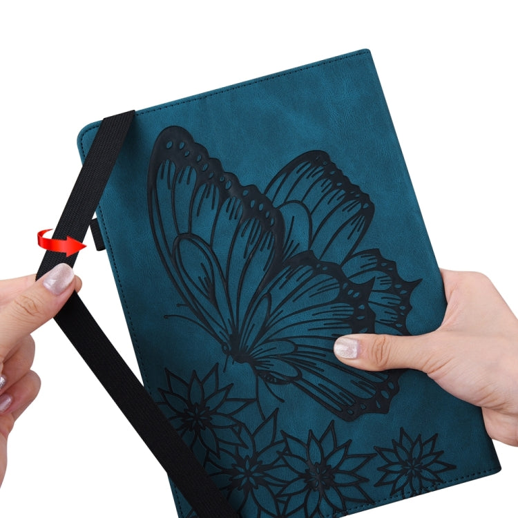 For iPad Pro 11 2024 Big Butterfly Embossed Leather Tablet Case(Blue)