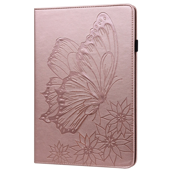 For iPad Pro 11 2024 Big Butterfly Embossed Leather Tablet Case(Rose Gold)