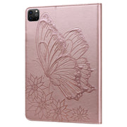 For iPad Pro 11 2024 Big Butterfly Embossed Leather Tablet Case(Rose Gold)