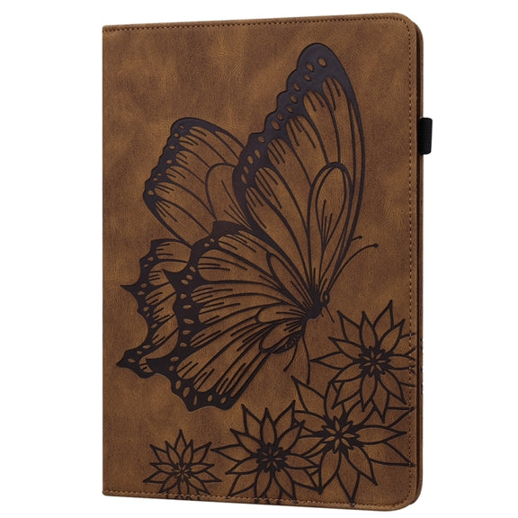For iPad Pro 11 2024 Big Butterfly Embossed Leather Tablet Case(Brown)