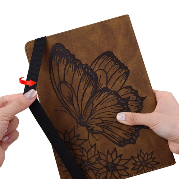 For iPad Pro 11 2024 Big Butterfly Embossed Leather Tablet Case(Brown)