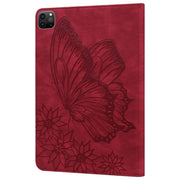 For iPad Pro 11 2024 Big Butterfly Embossed Leather Tablet Case(Red)