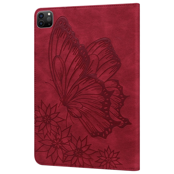 For iPad Pro 11 2024 Big Butterfly Embossed Leather Tablet Case(Red)
