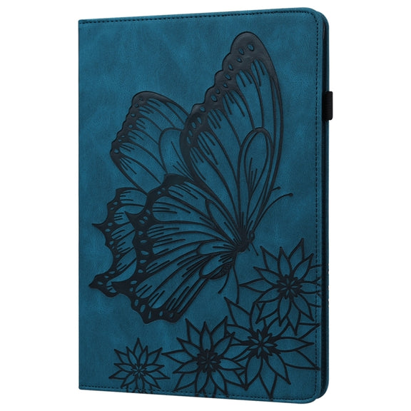 For iPad Pro 13 2024 Big Butterfly Embossed Leather Tablet Case(Blue)