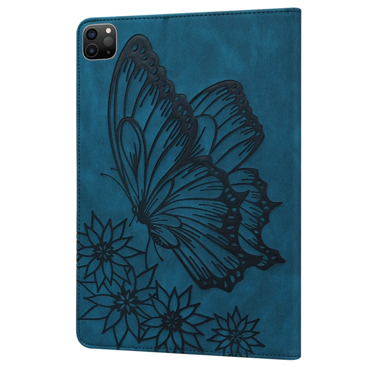 For iPad Pro 13 2024 Big Butterfly Embossed Leather Tablet Case(Blue)