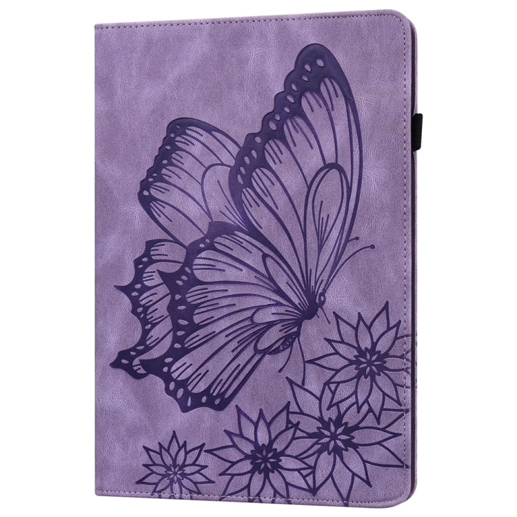 For iPad Pro 13 2024 Big Butterfly Embossed Leather Tablet Case(Purple)