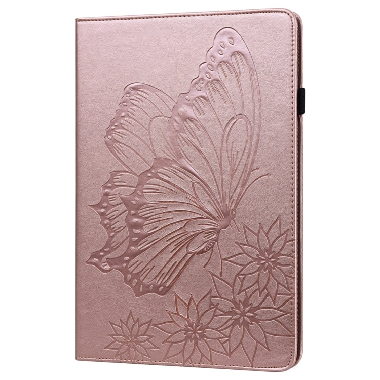 For iPad Pro 13 2024 Big Butterfly Embossed Leather Tablet Case(Rose Gold)