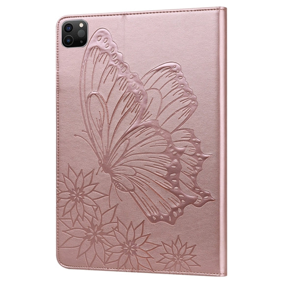 For iPad Pro 13 2024 Big Butterfly Embossed Leather Tablet Case(Rose Gold)