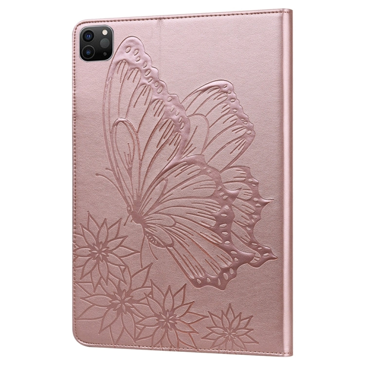 For iPad Pro 13 2024 Big Butterfly Embossed Leather Tablet Case(Rose Gold)