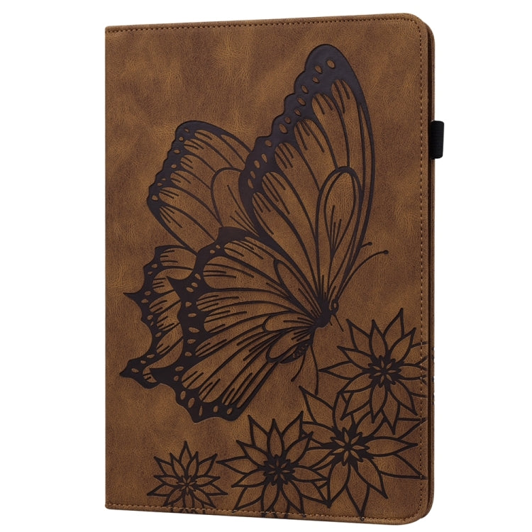 For iPad Pro 13 2024 Big Butterfly Embossed Leather Tablet Case(Brown)