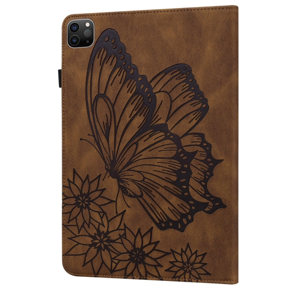For iPad Pro 13 2024 Big Butterfly Embossed Leather Tablet Case(Brown)