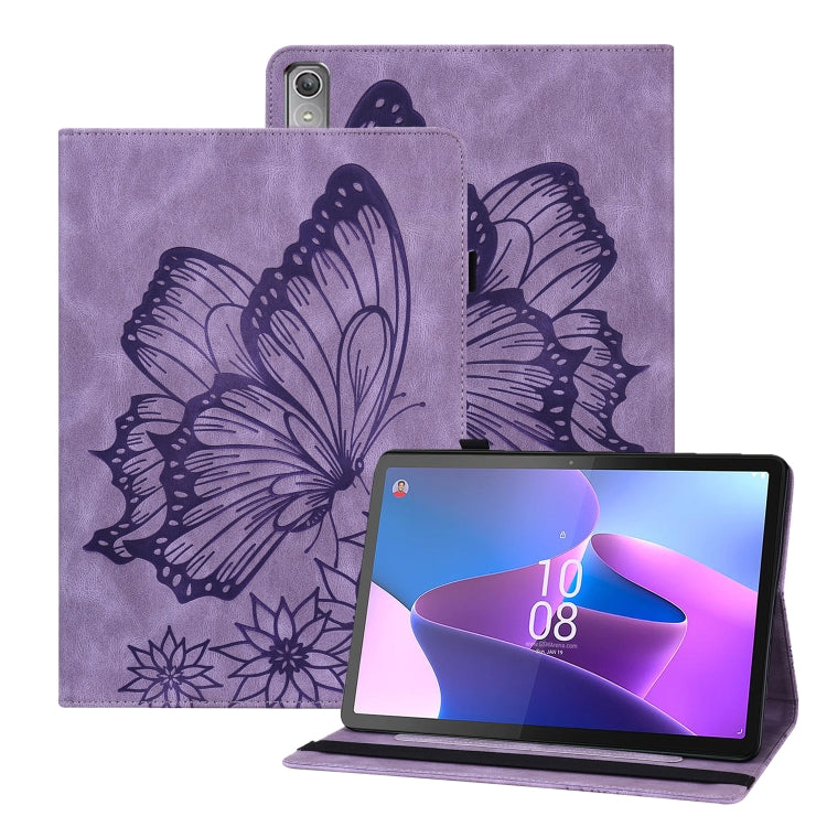 For Lenovo Tab P12 / Xiaoxin Pad Pro 12.7 Big Butterfly Embossed Leather Tablet Case(Purple)