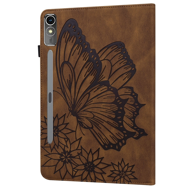 For Lenovo Tab P12 / Xiaoxin Pad Pro 12.7 Big Butterfly Embossed Leather Tablet Case(Brown)