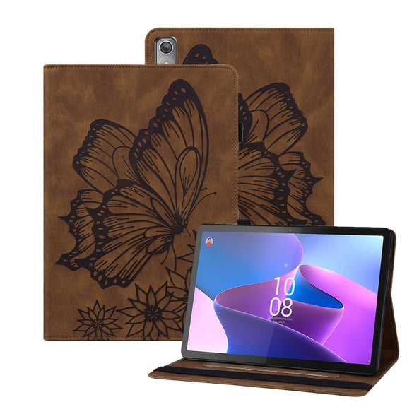 For Lenovo Tab P12 / Xiaoxin Pad Pro 12.7 Big Butterfly Embossed Leather Tablet Case(Brown)