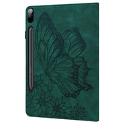 For Samsung Galaxy Tab S9 FE+ / S9+ / S8+ Big Butterfly Embossed Leather Tablet Case(Green)