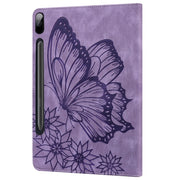 For Samsung Galaxy Tab S9 FE+ / S9+ / S8+ Big Butterfly Embossed Leather Tablet Case(Purple)