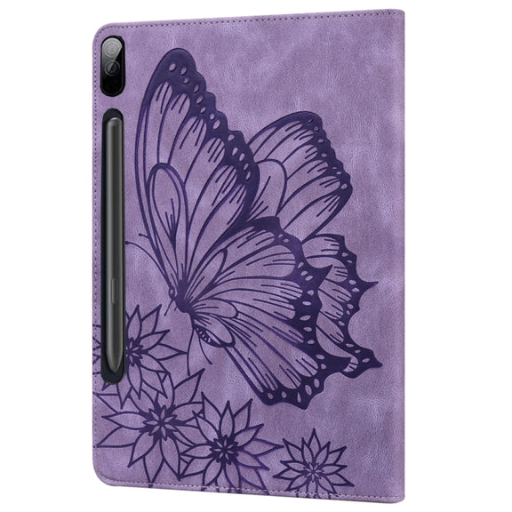 For Samsung Galaxy Tab S9 FE+ / S9+ / S8+ Big Butterfly Embossed Leather Tablet Case(Purple)