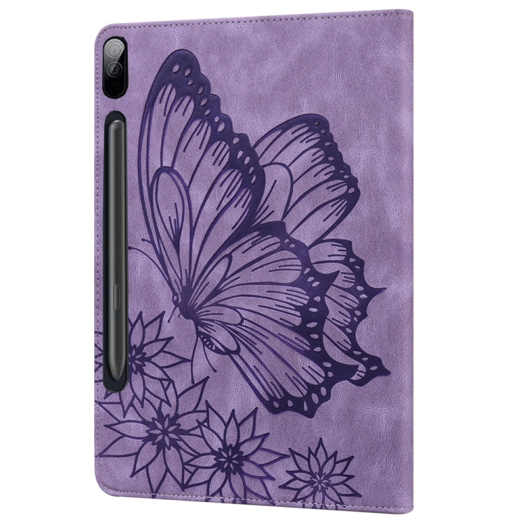 For Samsung Galaxy Tab S9 FE+ / S9+ / S8+ Big Butterfly Embossed Leather Tablet Case(Purple)