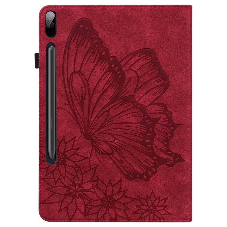 For Samsung Galaxy Tab S9 FE+ / S9+ / S8+ Big Butterfly Embossed Leather Tablet Case(Red)