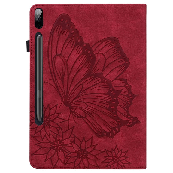 For Samsung Galaxy Tab S9 FE+ / S9+ / S8+ Big Butterfly Embossed Leather Tablet Case(Red)