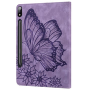 For Samsung Galaxy Tab S9 Ultra / S8 Ultra Big Butterfly Embossed Leather Tablet Case(Purple)