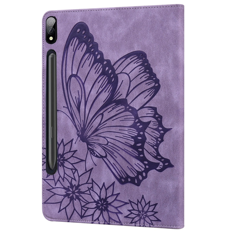 For Samsung Galaxy Tab S9 Ultra / S8 Ultra Big Butterfly Embossed Leather Tablet Case(Purple)