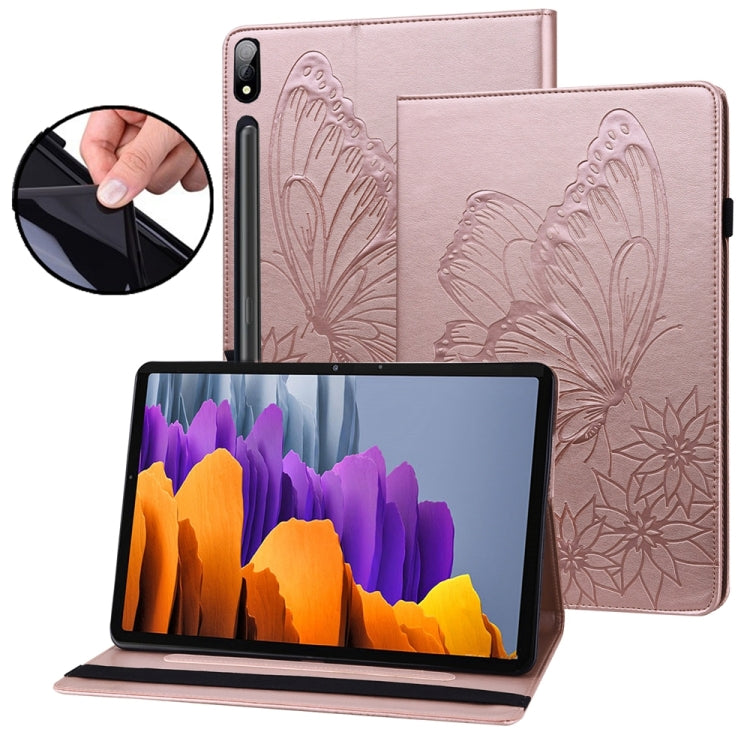 For Samsung Galaxy Tab S9 Ultra / S8 Ultra Big Butterfly Embossed Leather Tablet Case(Rose Gold)
