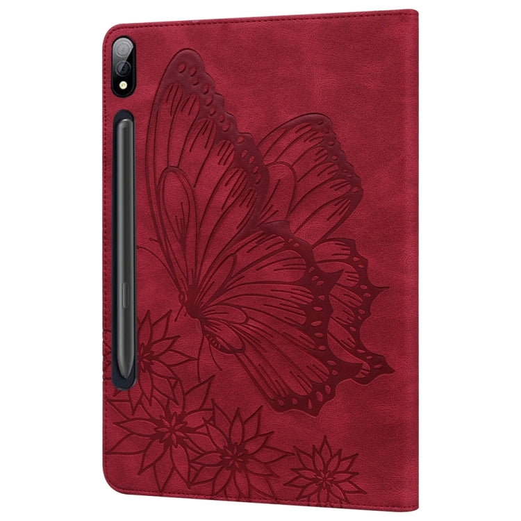 For Samsung Galaxy Tab S9 Ultra / S8 Ultra Big Butterfly Embossed Leather Tablet Case(Red)